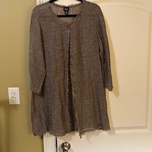 Eileen Fisher Tan Frayed Edge Cardigan Tunic